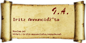 Iritz Annunciáta névjegykártya